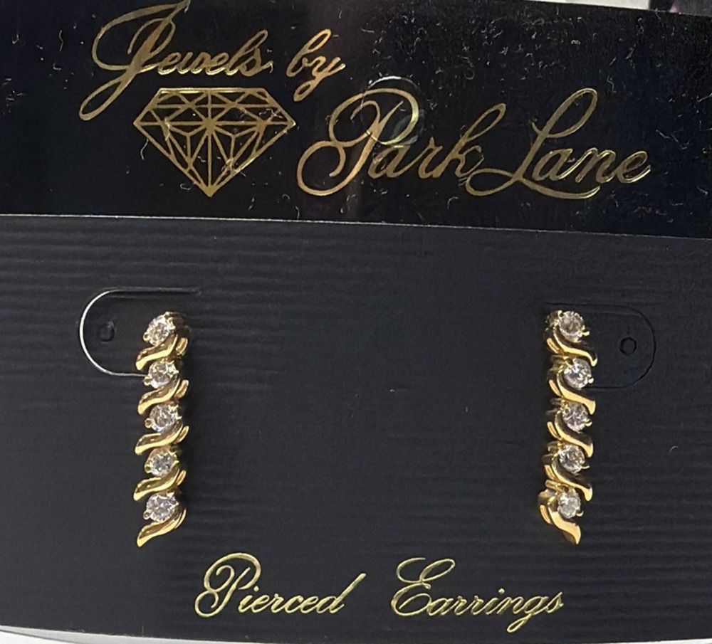 Vintage Park Lane Jewelry Dangle Drop S Link CZ Gold Tone Stud Earrings
